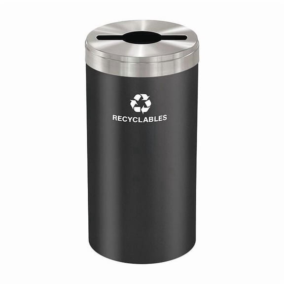 23 gal Round Recycling Bin, Open Top, Satin Black/Satin Aluminum, Steel, 1 Openings