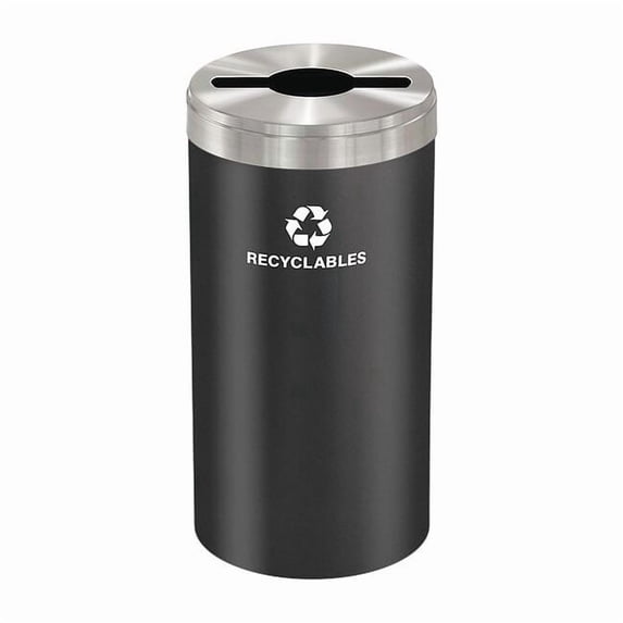 23 gal Round Recycling Bin, Open Top, Satin Black/Satin Aluminum, Steel, 1 Openings