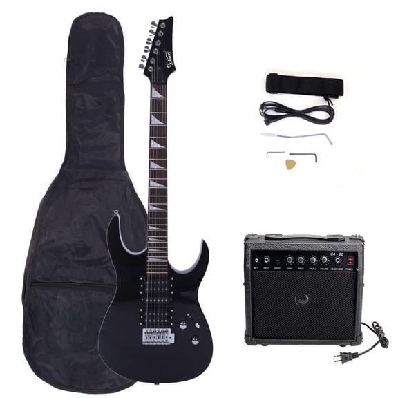 Glarry 170 Type Electric Guitar with 20W Amplifier, Bag, Accessories, Black