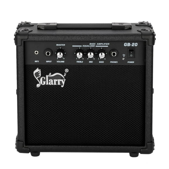 Glarry 20W Portable  Electric Bass Guitar Amp with Bass, Volume, Treble, and Middle Controls Black