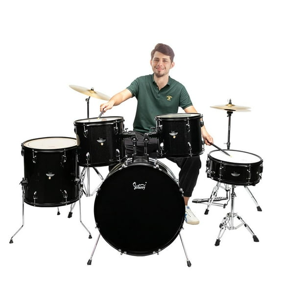 Glarry 22" 5pcs Beginner Drum Set Kit for Adult, Black
