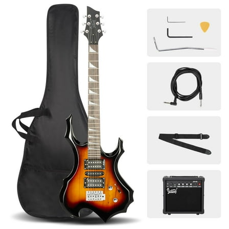 Glarry 37" Adult Electronic Guitar Kit with Amp, Bag, Strap for Beginner, Sunset