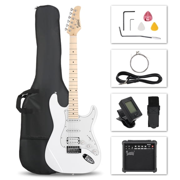 Glarry 39in Electric Guitar Kit for Beginner, Kids, with 20W AMP, White