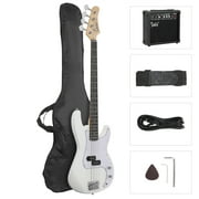 Glarry 4 String Electric Bass Guitar Beginner Kit with 20W AMP, Cable, Strap, Bag and Accessories White