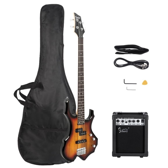 Glarry 4 String Electric Bass Guitar Kit with SS Pickups and Amp Sunset Color