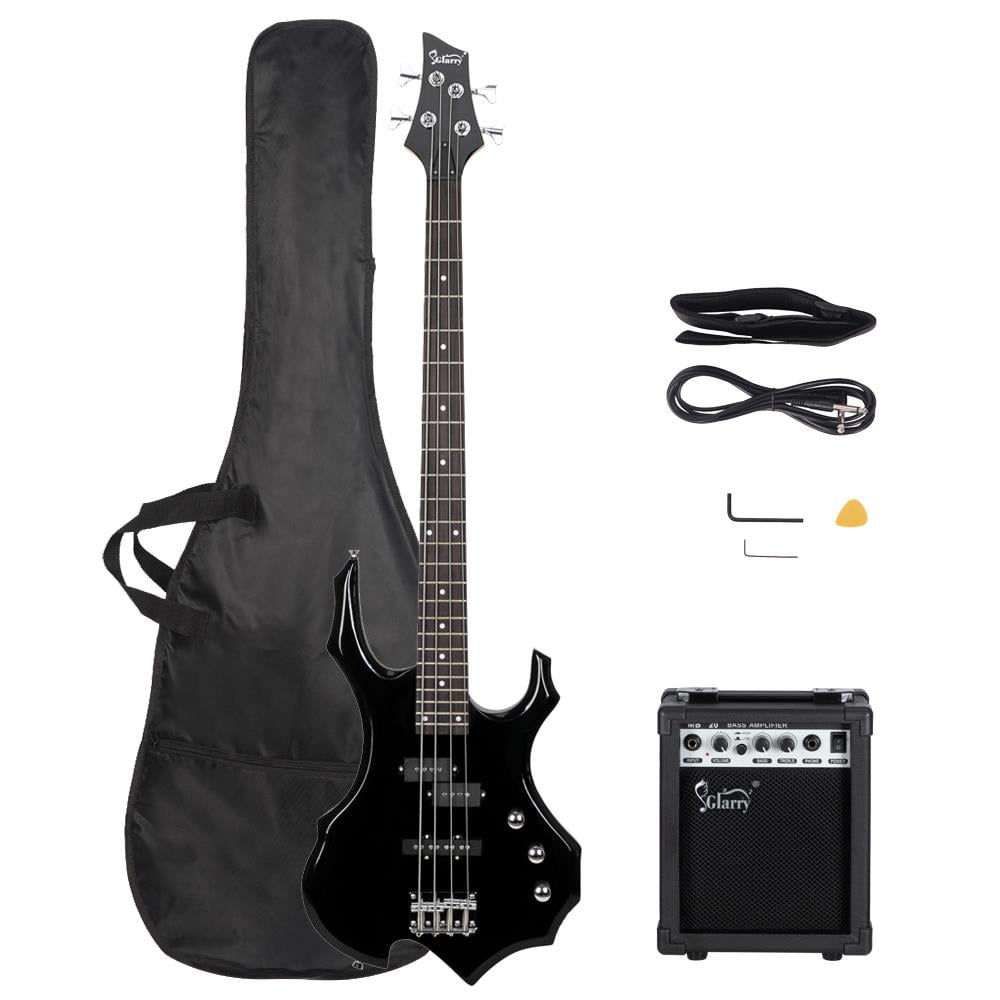 Glarry 4 Strings Fire Style Electric Bass Guitar For Beginner with 20w Amp Black