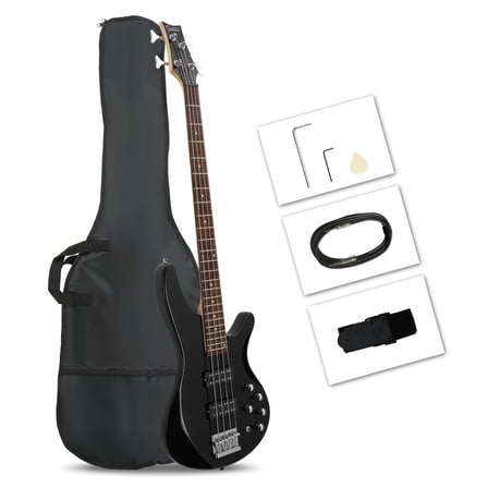Glarry 44 Inch GIB Electric Bass Guitar 4 String, H-H Pickup, Laurel Wood Fingerboard with Bag, Black