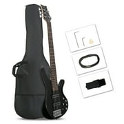 Glarry 44 Inch GIB Electric Bass Guitar 5 String, H-H Pickup, Laurel Wood Fingerboard with Bag, Black
