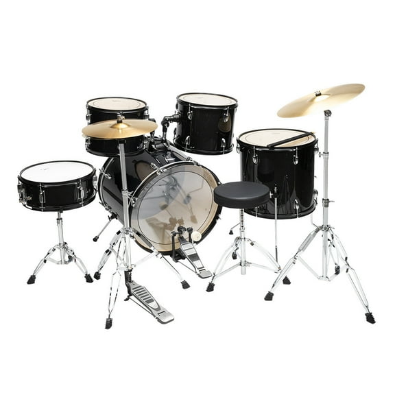 Glarry 5-Piece Full Size Adult Drum Set w/Bass Drum, Snare Drum, Floor Tom, Drum Pedal, Sticks and Stool, Junior Drum Kit with 2 Tom Drum, 16" Ride Cymbal and 14" Hi-hat Cymbals, Black