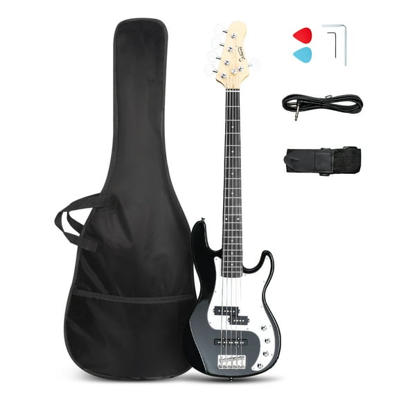 Glarry 5 String Electric Bass Guitar, Full Size Right Handed Rosewood Fretboard Bass Kit with Strap, Cable and Pick (GP-Black)
