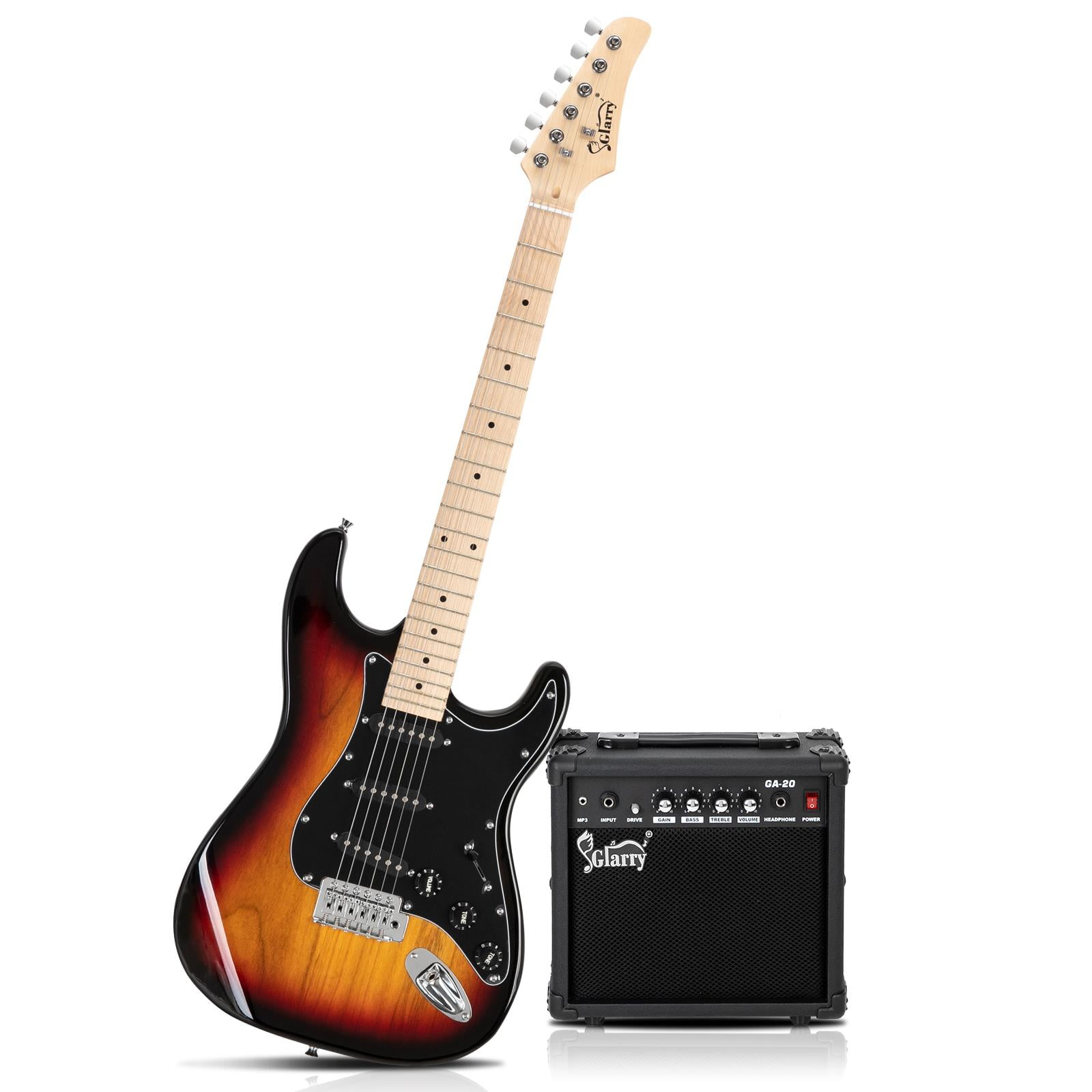 Glarry 6 Strings Right Hand Electric Guitar Package for Beginner with Amp, Brown
