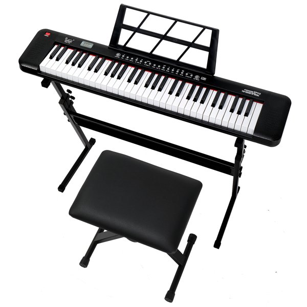 Glarry 61 Key Lighting Keyboard with Piano Stand, Piano Bench, Built In Speakers, Headphone