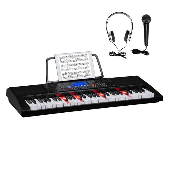 Glarry 61-Key Portable Electronic Piano Keyboard with LCD Screen, Microphone, Headphones, 3 Teaching Modes, Built-In Speakers