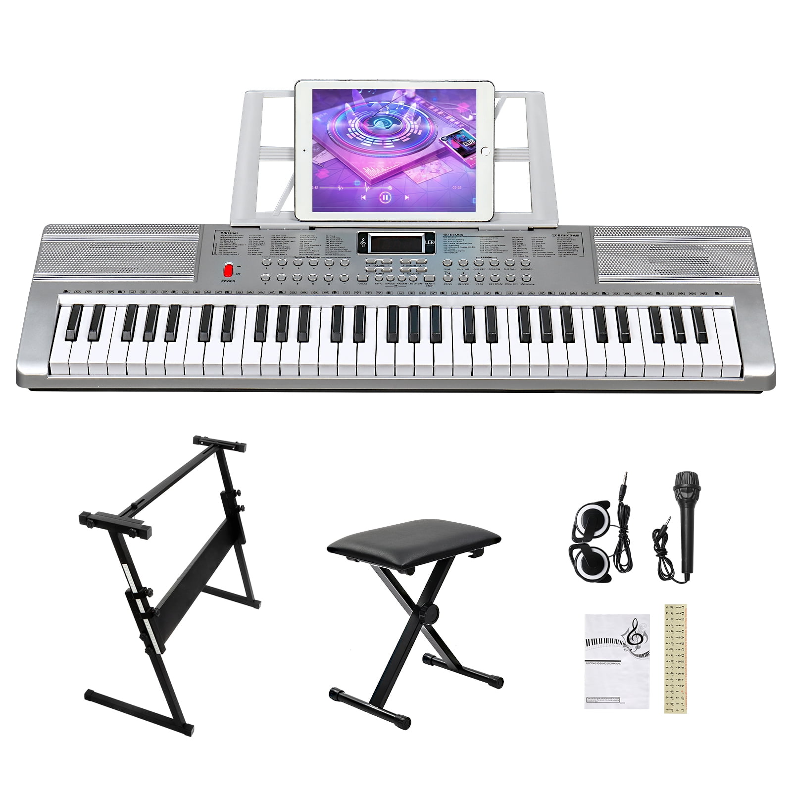 Ktaxon 61 Keys Keyboard Piano for Beginners, Z-Stand, Piano Bench