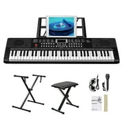 Glarry 61 Keys Keyboard with Piano Stand, Piano Bench, Built In Speakers for Beginners