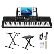 Glarry 61 Keys Keyboard Piano with X Stand, Bench, Built In Speakers for Beginners, for Beginners