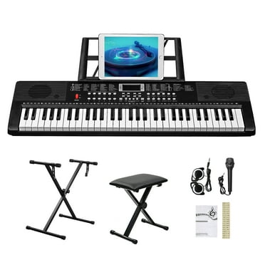 Glarry 61 Keys Keyboard Piano with X Stand, Bench, Built In Speakers for Beginners, for Beginners