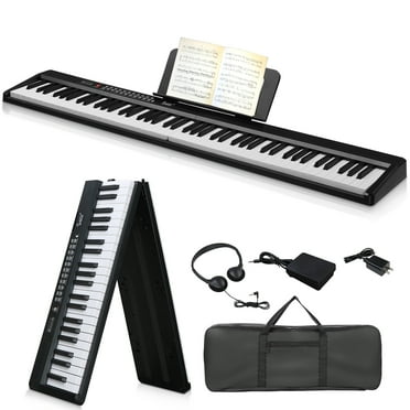 Glarry 88 Keys Folding Keyboard Piano, Semi-Weighted Standard Digital Piano with Handbag,Headphone Black