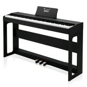 Glarry 88 Keys Full Weighted Electronic Keyboard with Dual Bluetooth, Triple Pedals, Headphone and Built-in Stereo Speakers, Upright Digital Piano for Music Lovers, Black