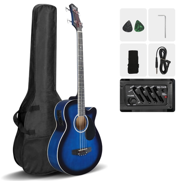 Glarry Acoustic Electric Bass Guitar, Full Size 4 String w/ 4-Band Equalizer, Padded Gig Bag, Blue