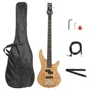 Glarry Adult Beginner Electric Bass Guitar with Guitar Bag, Wood Color