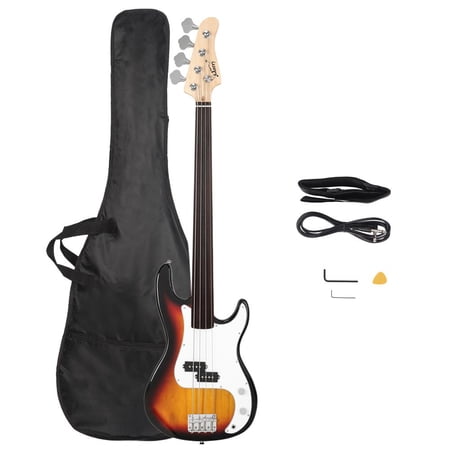 Glarry Adult Professional Electric Bass Guitar with Accessories, Sunset Color