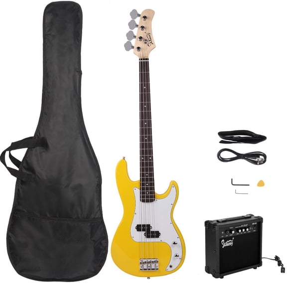 Glarry Bass Electric Guitar Kit with 20W Amp, Yellow
