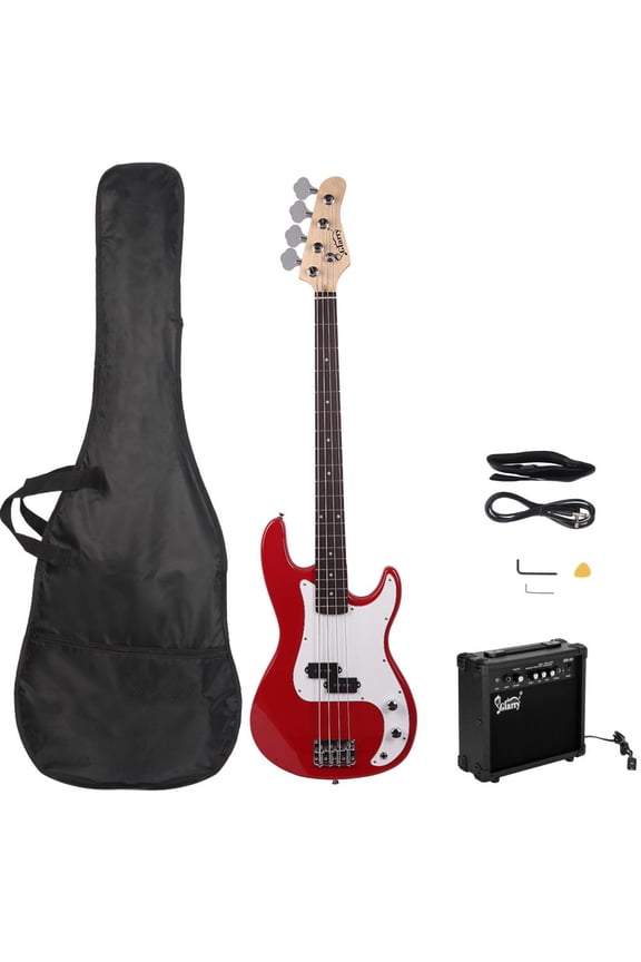 Glarry Bass Guitar Kit with Bag,Amp,Strap,Pick,Wrench Tool,Red