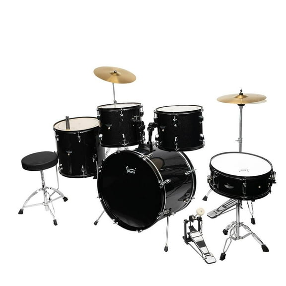 Glarry Beginner Drum Set 5 Pieces Black Drum Kit with Accessories.