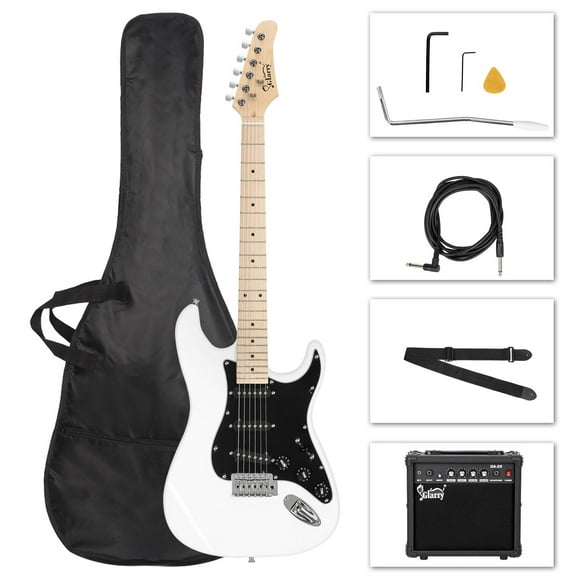 Glarry Beginner Electric Guitar Kit for Starter with 20Watt Amplifier,Bag,Strap,Plectrum,Spanner Tool,Wire,Tremolo Bar,White