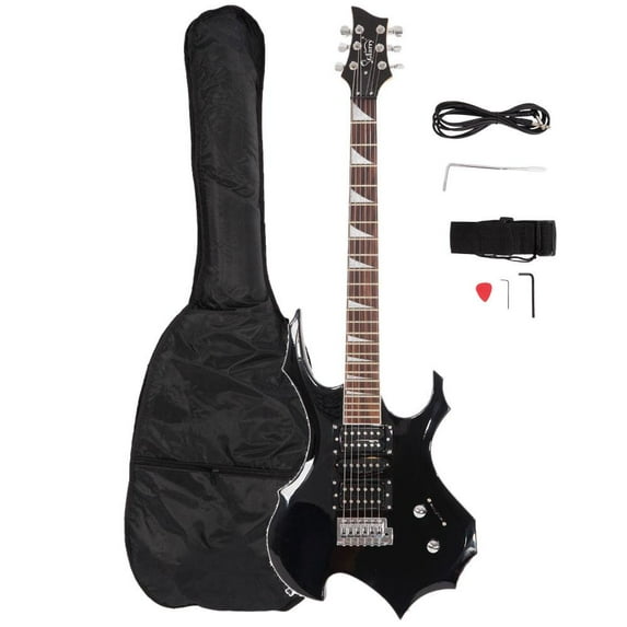 Glarry Burning Fire Beginner Electric Guitar Kit w/ Accessories for Beginner,Black