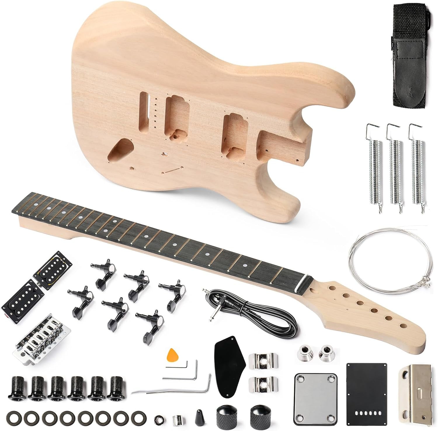 DIY Gitaar Kit - E - Semi Hollow met Body in Mahonie, Mahonie hals met Ebbenhout Toets 22, Bigsby Tremolo Humbucker Pickups Chrome Onderdelen Voor