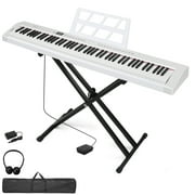 Glarry Digital Piano 88-Key Semi-Weighted Action, Electronic Keyboard Set with Stand, 3-Pedal Unit for Beginners, White