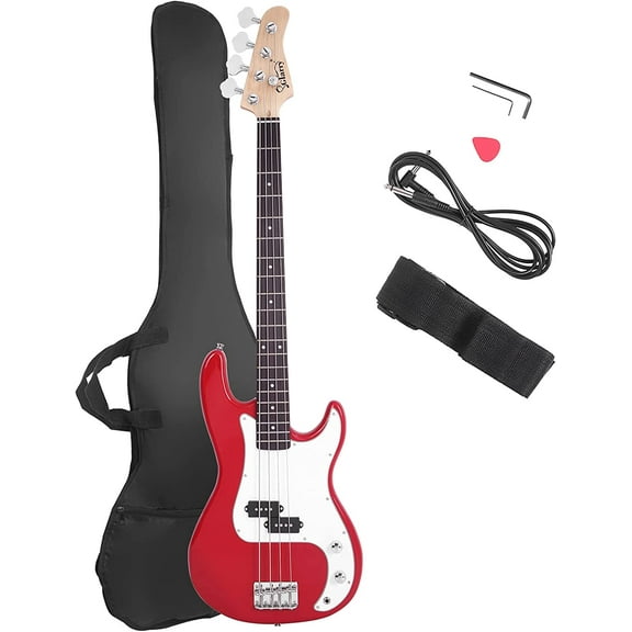 Glarry Electric Bass Guitar Full Size 4 String Rosewood Basswood Fire Style Exquisite Burning Bass (Red)