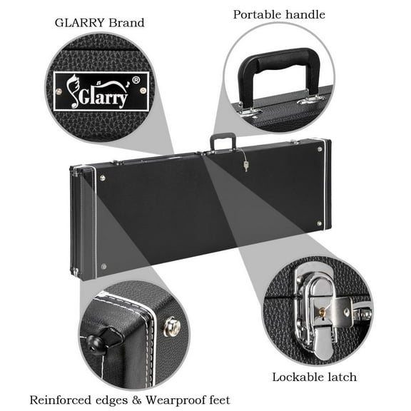 Glarry Electric Bass Guitar Hardshell Case Wood Carrying Case Waterproof