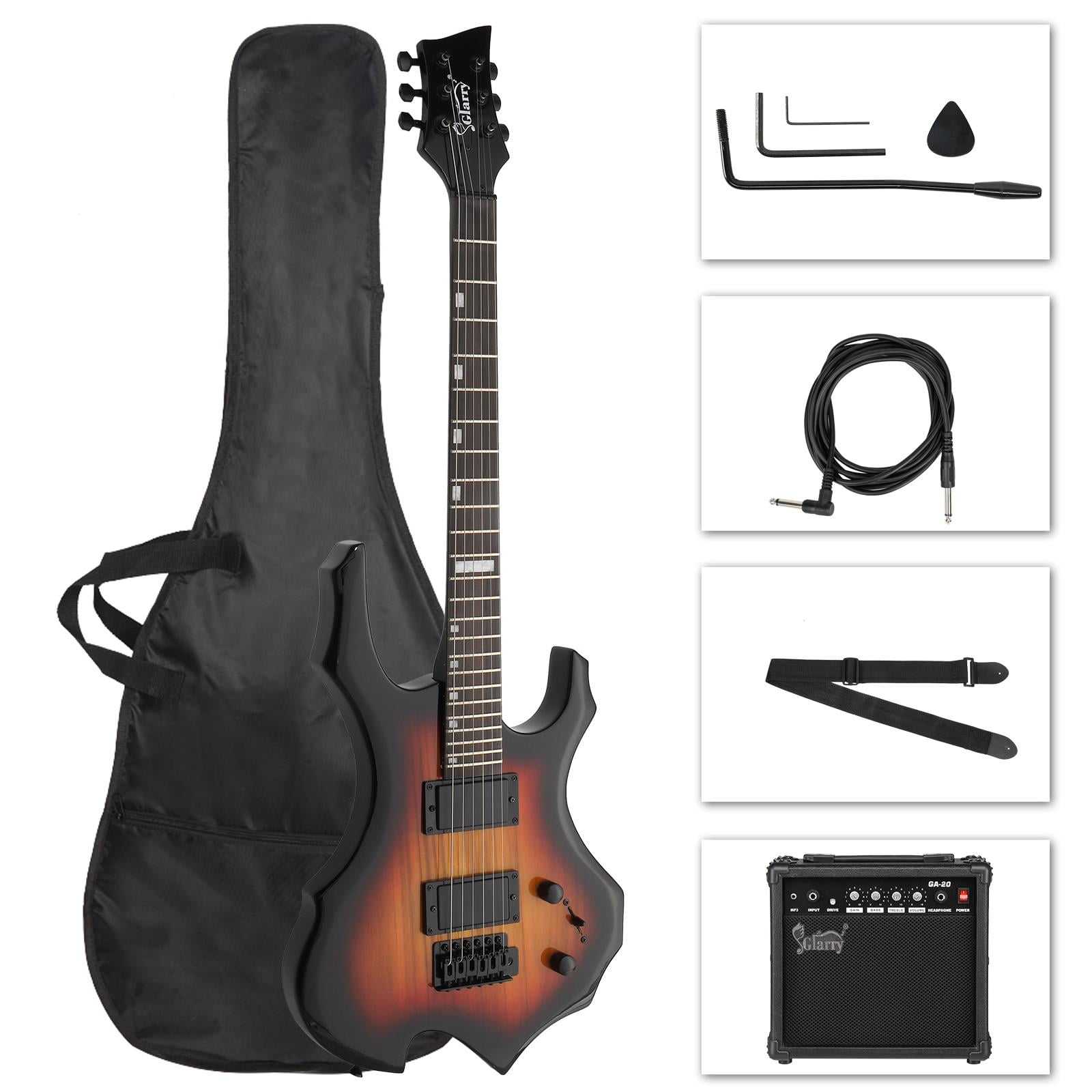 Glarry Flame Electric Guitar Kit with 20W AMP, H-H Pickup, Tremolo