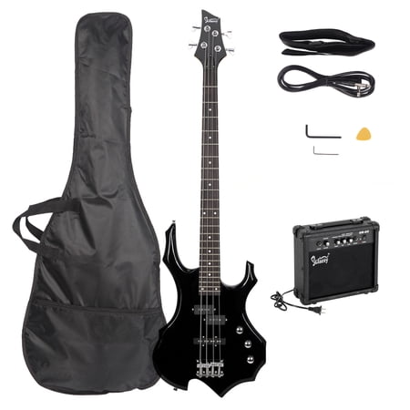 Glarry Full Size 4-String Beginners Electric Bass Guitar w/ Amplifier & Accessories Black