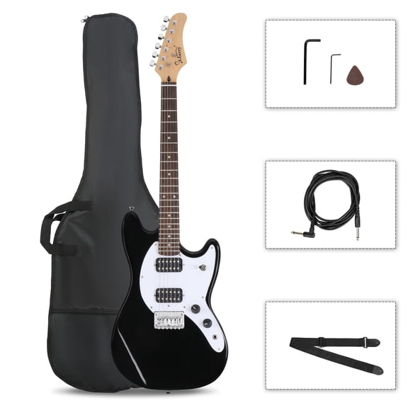 Glarry Full Size 6 String Electric Guitar H-H Pickups GMF Beginner Guitar with Bag Strap Connector Wrench Tool Black