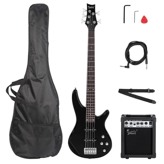 Glarry Full Size Electric Bass Guitar, Beginner Kit with SS Pickups and Amp, Black