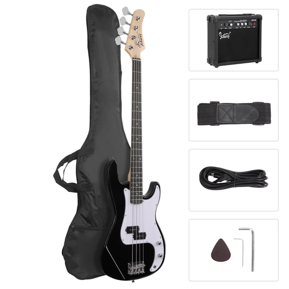 Glarry Full Size Electric Bass Guitar with 20W AMP, for Beginner , White and Black