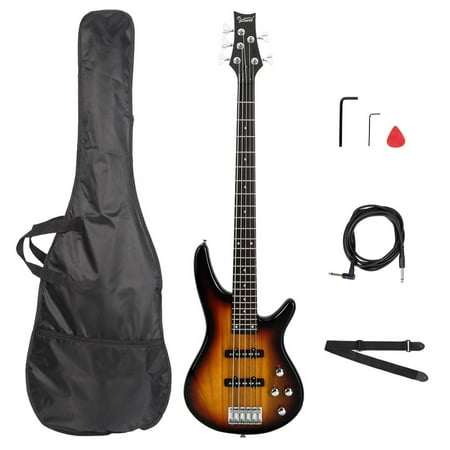 Glarry GIB Electric 5 String Bass Guitar Full Size with Bag Strap Pick Connector Wrench Tool for Beginners