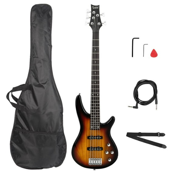 Glarry GIB Electric 5 String Bass Guitar Full Size with Bag Strap Pick Connector Wrench Tool for Beginners