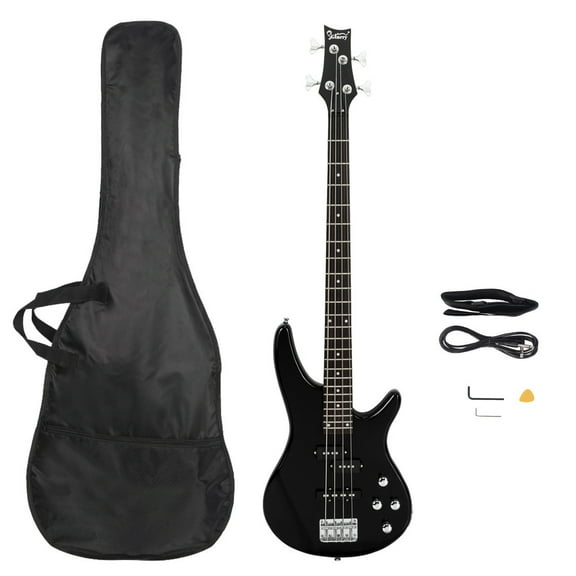 Glarry GIB Electric Bass Guitar, Full Size 4 Strings Bass with Strap, Carring Bag, Amp Wire, Wrench Tool and Plectrum, Black