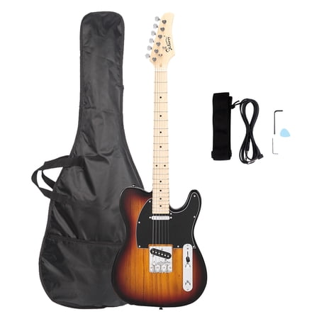 Glarry GTL Maple Fingerboard Electric Guitar Bag Strap Plectrum Connecting Wire Spanner Tool Sunset Color