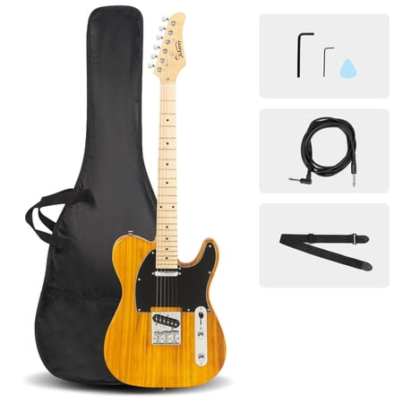 Glarry GTL Maple Fingerboard Electric Guitar Bag Strap Plectrum Connecting Wire Spanner Tool Transparent