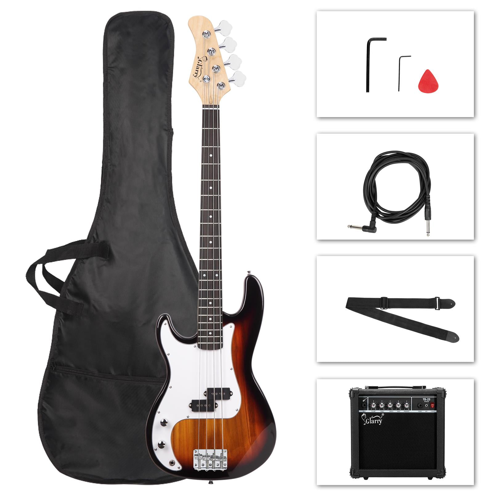 Glarry Left Hand Electric Bass Guitar 4 Strings for Beginner Brown