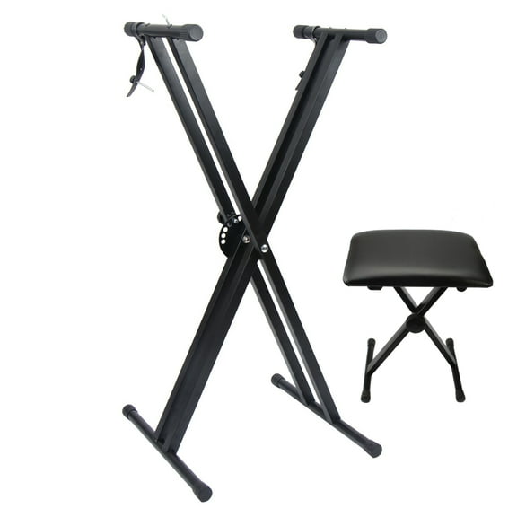 Glarry Portable Adjustable Keyboard Piano Dual-tube X Stand and Folding Bench for 61&54 keys Keyboard