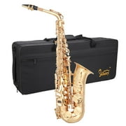 Glarry Professional Eb Alto Saxophone Kit with 11 Reeds/Case/Carekit, Gold