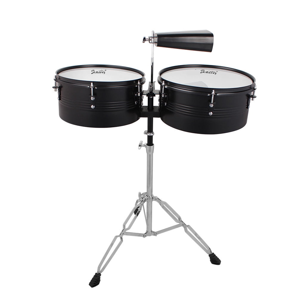 Glarry Professional Timbales 13" & 14" Drum Set Percussion with Stand, Black