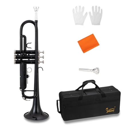 Glarry Student Beginner Brass Bb Trumpet with Case Accessories for School Band,Black